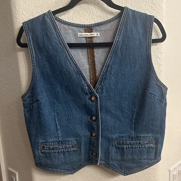 Abercrombie & Fitch Blue Denim Button Vest - Picture 1 of 3